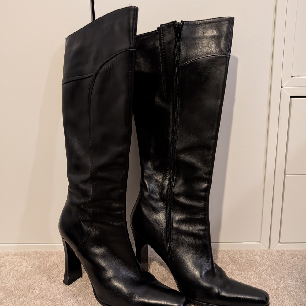 Black Leather Knee-High Boots